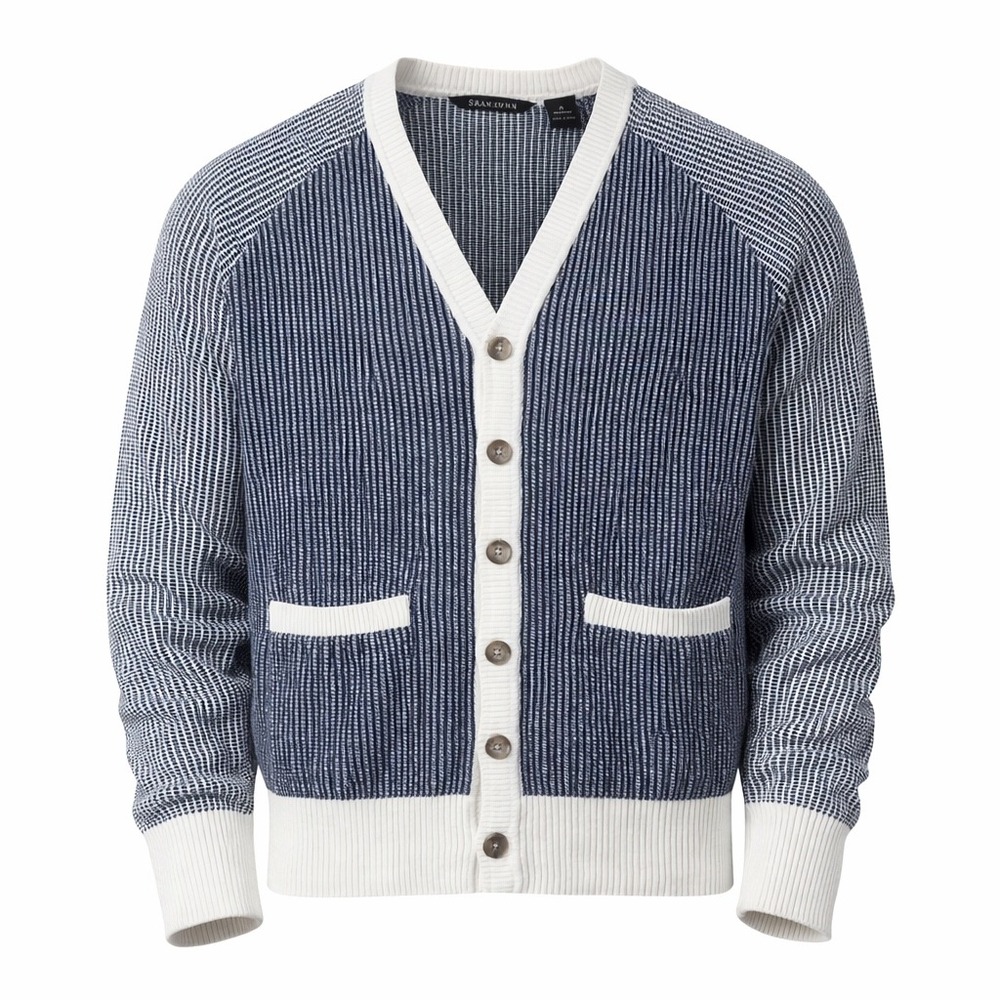 Sean John Textured Knit Cardigan Sweater Mens‎ M Blue White Preppy Smart Casual
